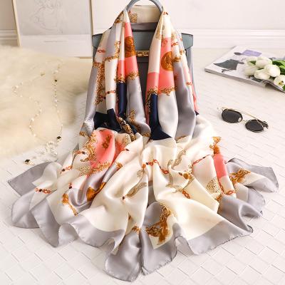 China Spring Autumn New Warm Shawl Female Holiday Decoration Patterns Soft New Satin Sunscreen Silk Scarves for sale