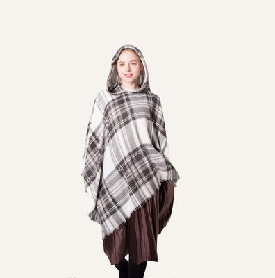 China Holiday Decoration Fashion Women's Plaid New Fringe Acrylic Hooded Shawl Poncho Shawl For Women Air Conditioning Cape Shawls for sale