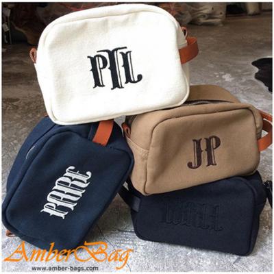 China High Quality Heavy Duty Canvas Canvas Cosmetic Bag, Toiletry Bag With Leather Handle For Men AM-1515 for sale