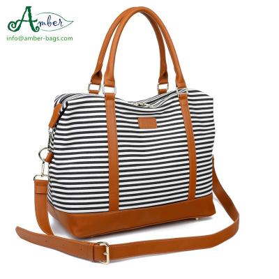 China Fashion stripe pattern cotton canvas weekender bag, duffel bag, handbag df-1901 for sale