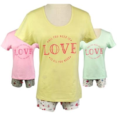 China Hot Selling Cost Effective QUICK DRY Popular Love Printed Women's High Tops Tees Cotton Short Pajamas Pajamas Set Set for sale