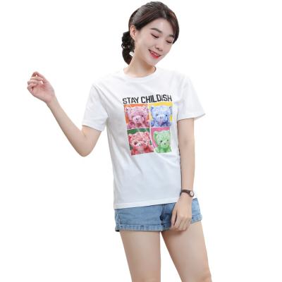 China Anti-wrinkle most good back new factory outlet fashion color more lovely couples woman T-shirt printing knitting printed women for sale