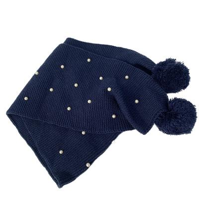 China Newest scarf high quality acrylic lady knit solid color pearl plain scarf with pearld and pompom for ladies for sale