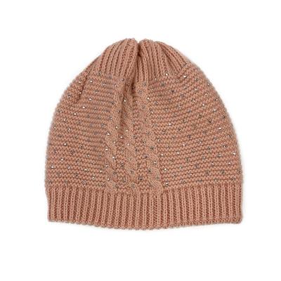 China Common good quality autumn and winter double layer beanie hats with rhinestone for baby for sale