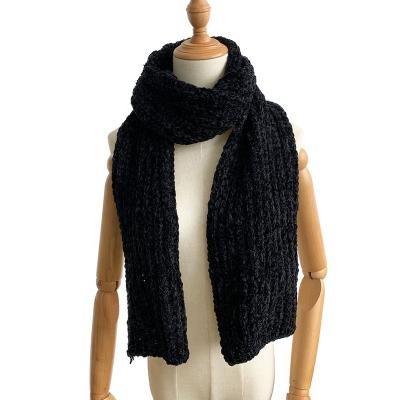 China New Fashion Classic Custom Polyester Thick 100% Winter Knitted Black Scarf For Unisex for sale