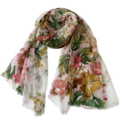 China Newest product simple fashion style cute flower printed long silk scarves for sun protection for sale