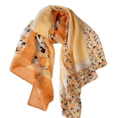 China Newest Style Women Vintage Beach Scarves Orange Hijabs Shawl Stole Wraps And Girl Summer Flower Print Scarves for sale