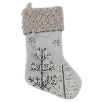 China 100%polyester+lining 100%polyester Personalized Christmas Ornaments Plush Embroidered Snowflake Kid's Holiday Stockings for sale