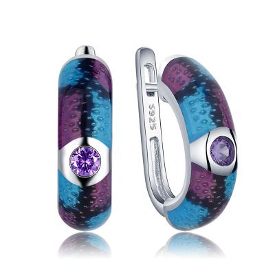 China New FASHIONABLE purple blue color hollow enamel earrings 925 silver mosaic earring hard jewelry for women for sale