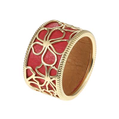 China Factory Direct Supply Interchangeable Reversible Classic Ring Jewelry Gift Colorful Printed PU Leather Copper Bronze Rings For Women for sale