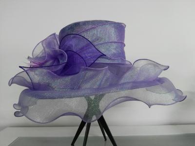 China Chiffon Women Packable Organza Hat in Big Brim / Two flying Brim, Overlocked Flower / Crin for Special Occasion for sale