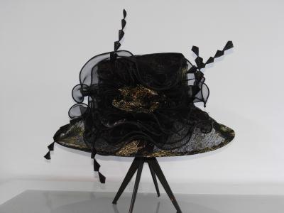 China Special Lace covered Crown Organza Hat in Medium Brim , Elegant Bow , Easy Packable for sale