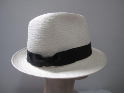 China White Soft Handweaving Japanese Paper Mens Straw Fedora Hat , Leather Sweatband for sale