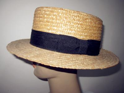 China 62cm Boater Shape Mens Straw Fedora Hat , Black Ribbon 3.5cm PU In Zigzag Stitching for sale