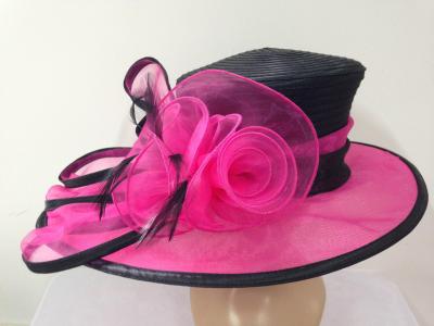 China Black / Fuchsia Organza Hat Elastic Band Inside With Organza Trimming For Church for sale