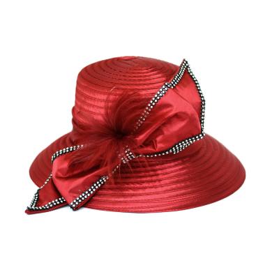 China Elegant Satin Braid Ladies' Church Hats Satin bow with feather trimming for sale