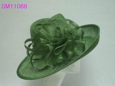 China Green Sinamay Ladies Fashion Hats Sinamay Stripe Bow Trimming for sale