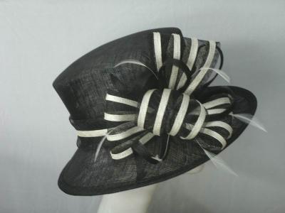 China Normal day Contrast Sinamay Ladies Fashion Hats Stripe Sinamay Bow for sale