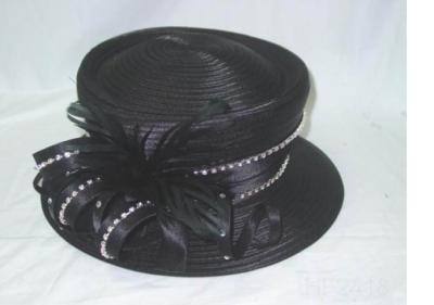 China OEM  Black Ladies' Church Hats  Polyester Satin  For  Female for sale