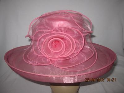 China Packable and Crushable Ladies Organza Hats With Overlocked Big Flower for Party, Wedding for sale