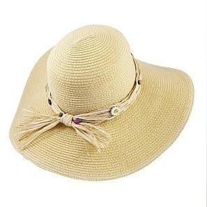 China Stylish Ladies Paper Braid Hats In Floppy Shape, Raffia Straw Paper Fedora Hats With Beads for sale