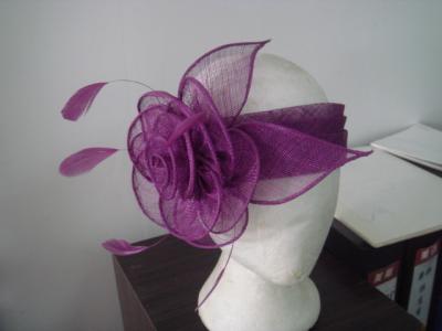 China Custom Fashion Purple Ladies' Fascinators , Folded Sinamay Band With Velcro At Back for sale