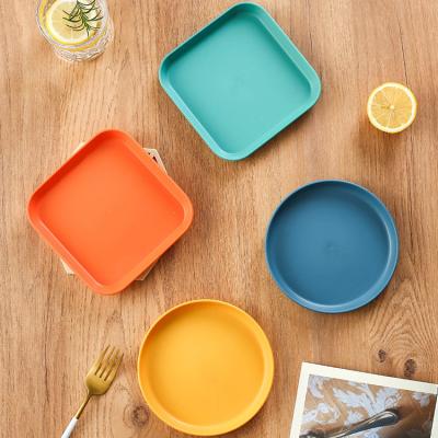 China Disposable Wholesale nordic safe plastic restaurant dinner plate wheat straw eco friendly reusable kitchen Square Snack Plate for sale