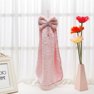 China Sustainable Wholesale Hanging Kitchen Towel Quick-dry Lovely Hand Towel With Ties Kitchen Towel for sale