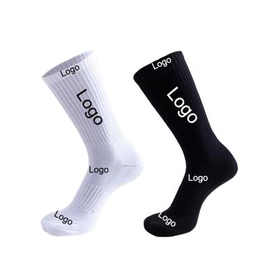 China OEM QUICK DRY Cotton Sport Ribbed Black White Mens Crew Embroidery Custom Socks With Logo for sale