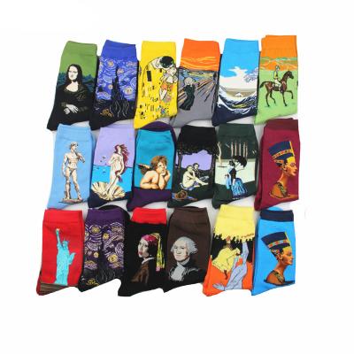 China Hot Selling Viable 3d Printing Socks Shape Art Socks Calcetines Unisex Colorful Cotton Oil Painting Socks for sale