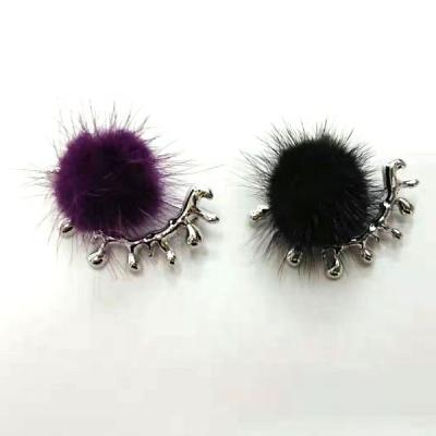 China Pointback Charm Simulated Pearl Pin Pins Korean Mink Fur Ball Piercing Lapel Pins for sale