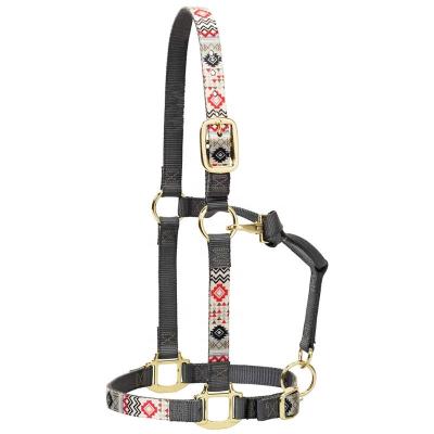 China Customized Western Saddle Printed Your Own Logo Heat Transfer Nylon Horse Halter Solid Brass Buckle Hardware for sale