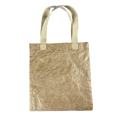 China Logo Printed Two Tones Stylish Custom Made High Quality Eco-Friendly Brown Tyvek Paper Tote Bag for sale