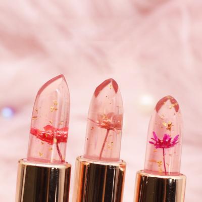 China Waterproof No Clear Consolidating Changing Flowers Crystal Jelly Flowers Hot Label Moisturizer Color Changing Lipstick for sale