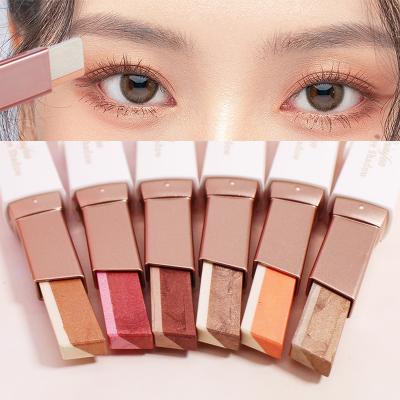 China Lazy Glitter Matte Vegan Eye Shadow Stick Shimmer Logo Makeup Two Color Dual Layer Velvet Waterproof Gradient Waterproof Custom for sale