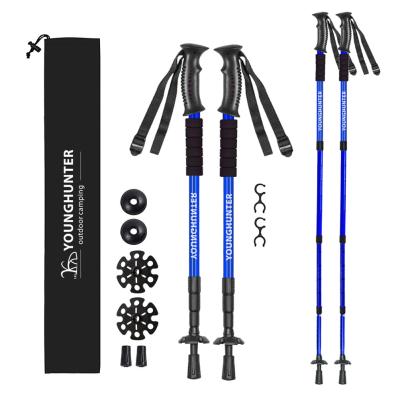 China Outdoor Camping Telescopic EVA Pole Rise 3 Section Aluminum Foam Grip Handle Hiking Trekking Walking Stick for sale