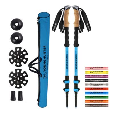 China Wear-resisting 3 Section 6061 Aluminum Pole Adjustable Shockproof Straight Handle Telescopic Tactical Walking Stick Telescopic Folding Trekking for sale