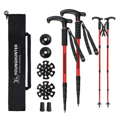 China Telescopic Adjustable Tips 6061 Aluminum Carbon Steel Ultralight T-Handle Strap Hand Strap Telescopic Climbing Pole Portable 4 Section Rise for sale