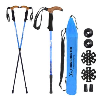 China Folding Handle 3 Section Adjustable Telescopic Cork Stick Anti-Slip Shockproof Stable Walking Crutch Increasing Ergonomic Trekking Poles OEM Cane for sale