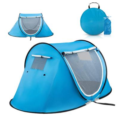 China Large Portable 2 3 Person Camping Hiking Pop Up Waterproof Beach Shelter Fiberglass Pole Air Mesh Curtain Portable Sun Tent for sale