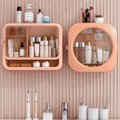 China CLASSIC Creative Fashion Makeup Wall Mounted No Hole Waterproof Clear Plastic Organizer Divided Storage Box for sale