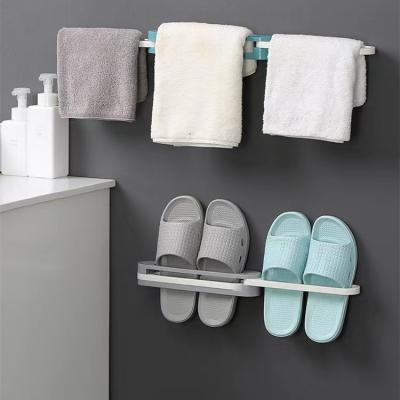 China Best-selling space-saving wall-mounted no-hole plastic towel rack three foldable in one household shoe rack for sale