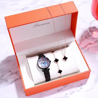 China Men Top Fashion Lucky Four Leaf Clover Necklace Bracelet Watch Set 3 PCS CZ Luxury Watch Set For Women Gift for sale