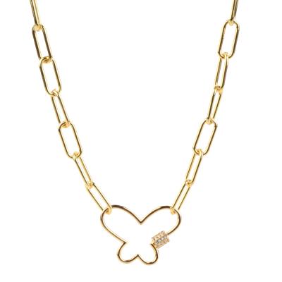 China Cuban Link Punk Chain Brass Micro Pave Screw Hear Butterfly Necklace for sale