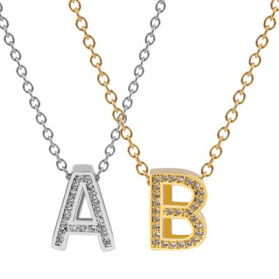 China CLASSIC 18K Gold Plated A-Z Letter Micro Pave Zircon Bling Initial Necklace for sale