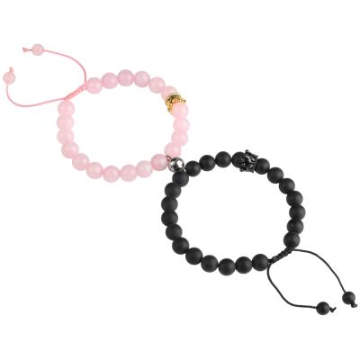 China Romantic Natural Adjustable Agate Beads Bracelet Adsorption Magnet Couple Bracelet Set for sale