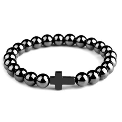 China CLASSIC Mens High Quality Hematite Beads Popular Stone Bracelet Jewelry Cross Bracelet for sale