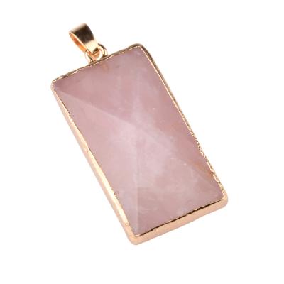 China Jewelry Making New Fashion Natural Rose Quartz Gemstone With Gold Color Edge Jewelry Pendant for sale