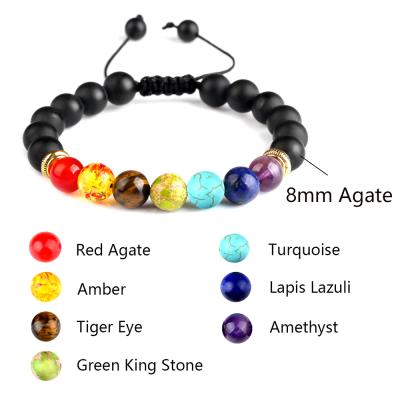 China CLASSIC Adjustable Natural Lava Tiger Eye Agate Lapis Stone Beaded Rope Braided Yoga 7 Chakra Bracelet for sale