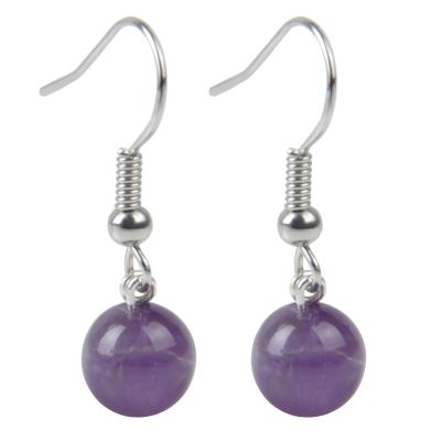 China ALLOY 8mm Amethyst Bead Dangling Natural Stone Earrings For Women Gift Dangle Earrings Jewelry for sale